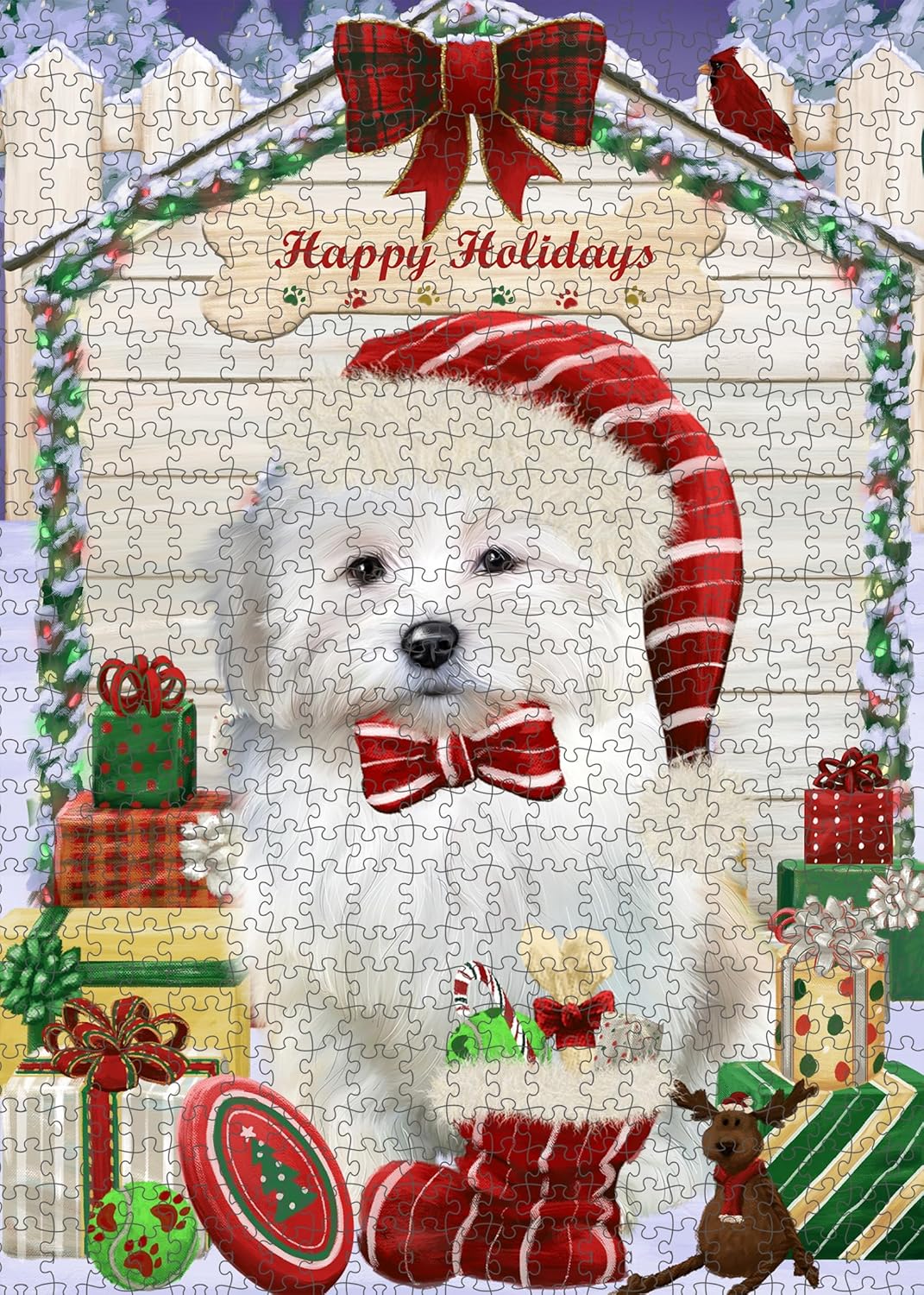 Christmas House with Presents Coton De Tulear Dog Jigsaw Puzzle for Adults - Animal Printed Interlocking Puzzle Game Artwork - Gift for Dog Lover's- 500 Pcs 14"x20", PZLE52868