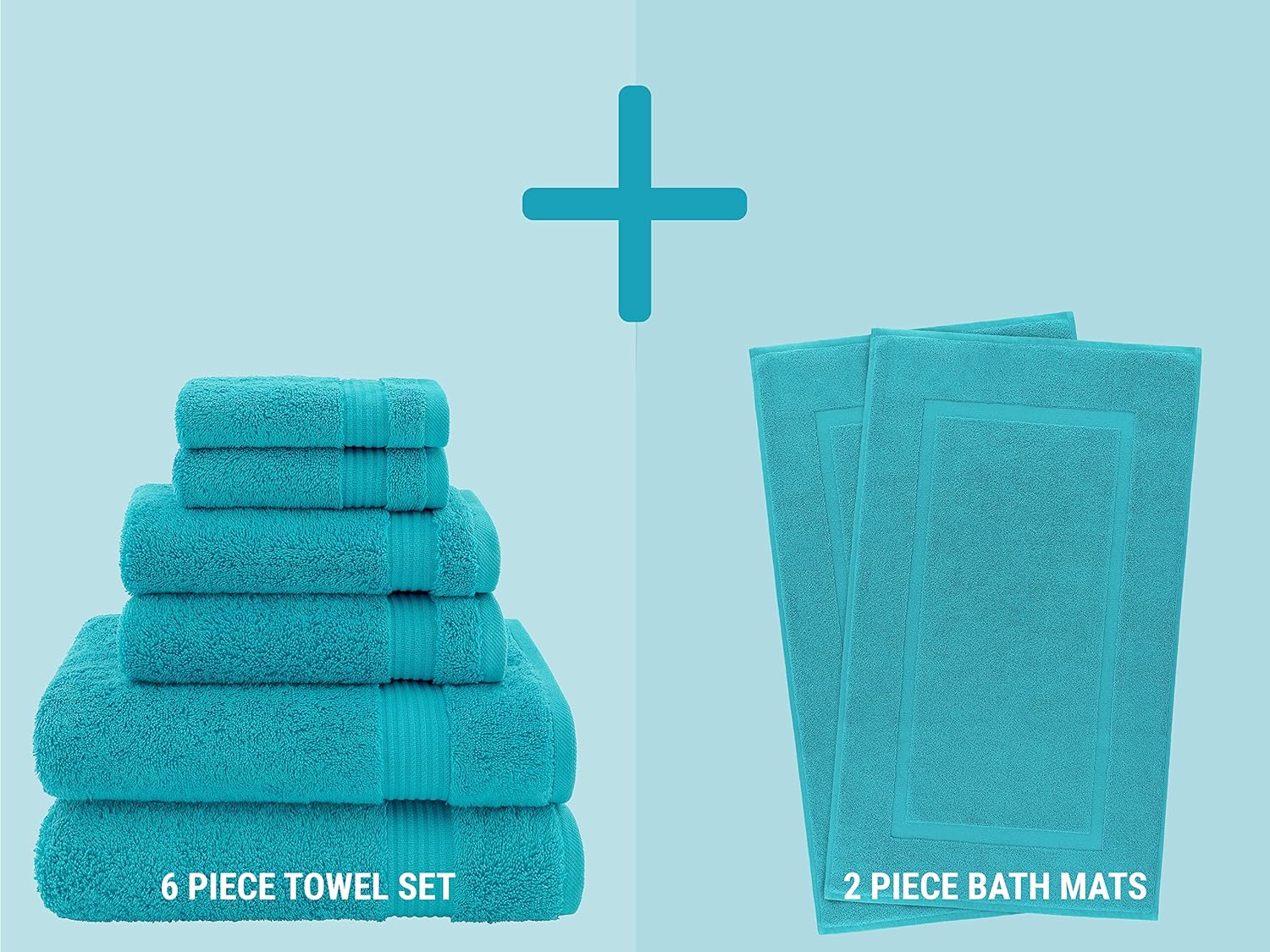 Cotton Paradise, 6 Piece Towel Set and 2 Piece Bath Mats Bundle