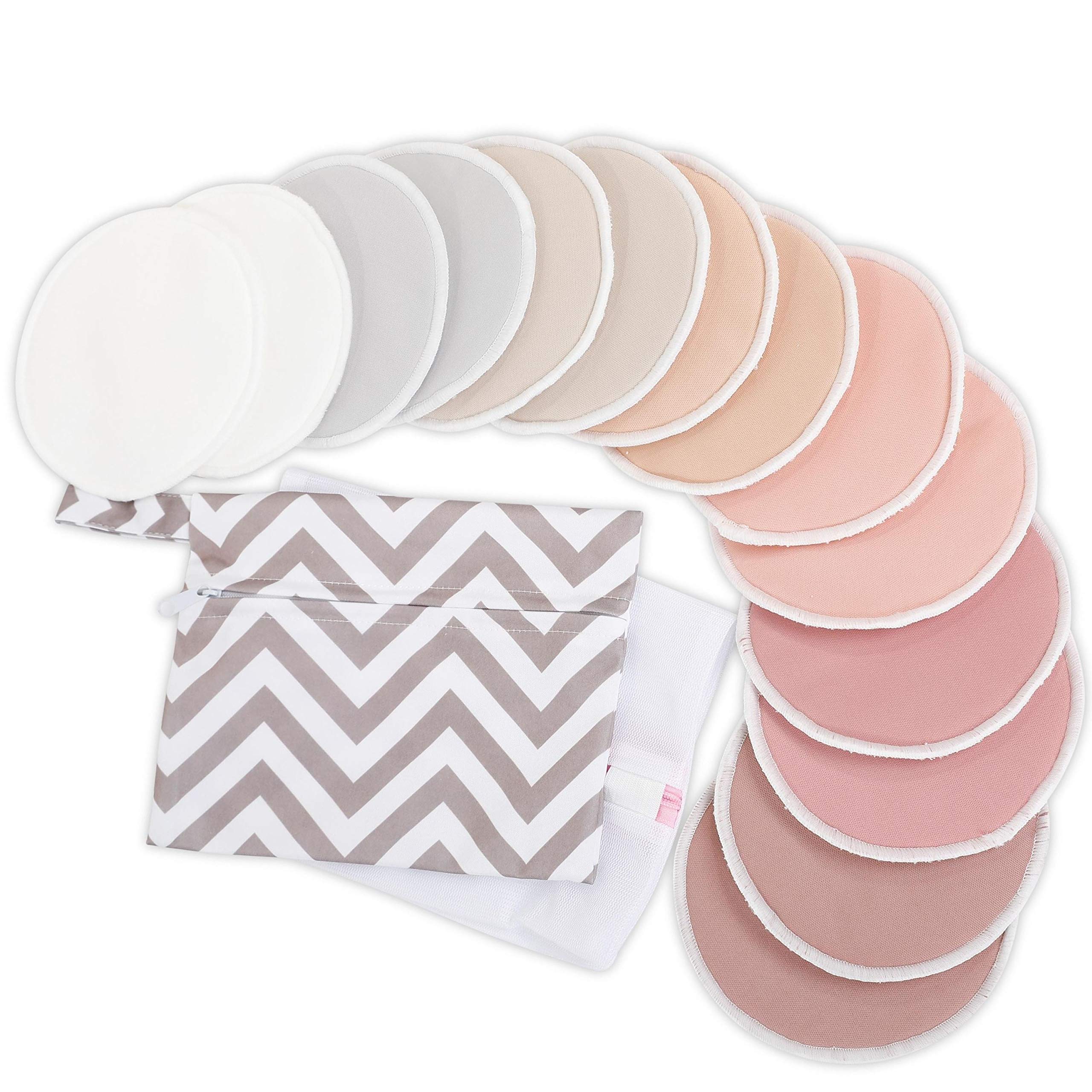 14-Pack Reusable Nursing Pads for Breastfeeding - Soft & Absorbent 4-Layers Washable Breast Pads for Leaking Milk, Viscose from Bamboo Breastfeeding Essentials, Nipple Covers (Lovelle, M 3.9")