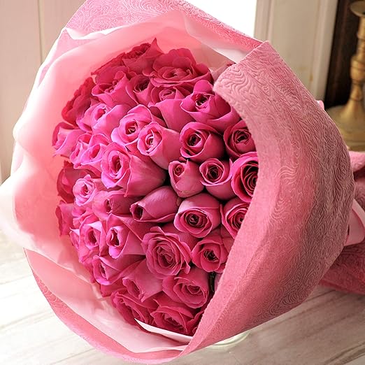 Amazon バラ50本の花束ブーケ ピンク 花束 オンライン通販