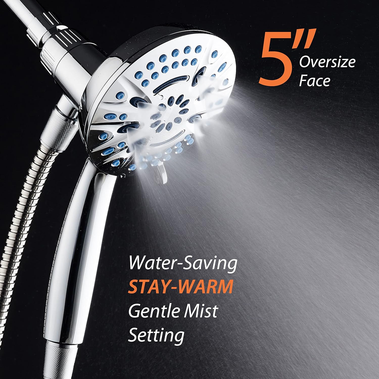 Image showing the shower head with a gentle mist spray, indicating water-saving and stay-warm gentle mist setting.
