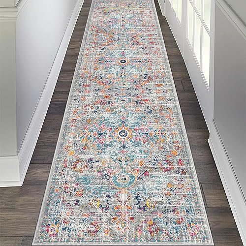 Miniatura 90 de Pauwer Tapete bohemio vintage para pasillo de 2 x 8, lavable, antideslizante, estilo rústico, para lavandería, cocina, baño, dormitorio