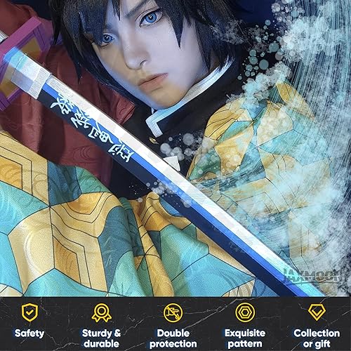 Miniatura 2 de Cosplay Anime Swords, Real Demon Slayer Sword, Handmade Katana Samurai Sword, 40inches Real Steel Blade with Leather Scabbard