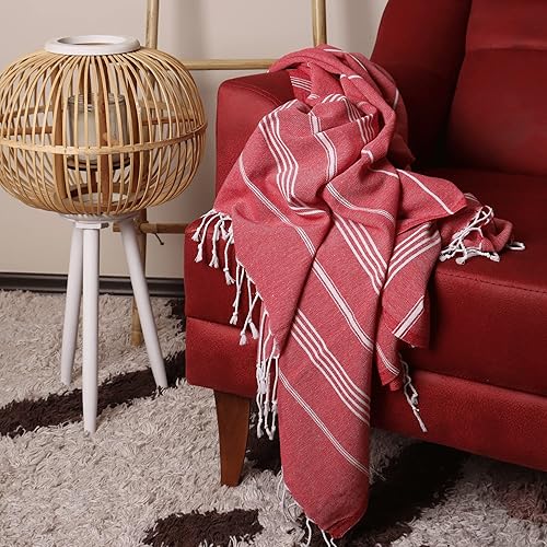 Miniatura 6 de PÜSKÜL - Toallas de playa turcas de gran tamaño, sin arena, 100% algodón, 39 x 70 pulgadas, 1 pieza (rojo)