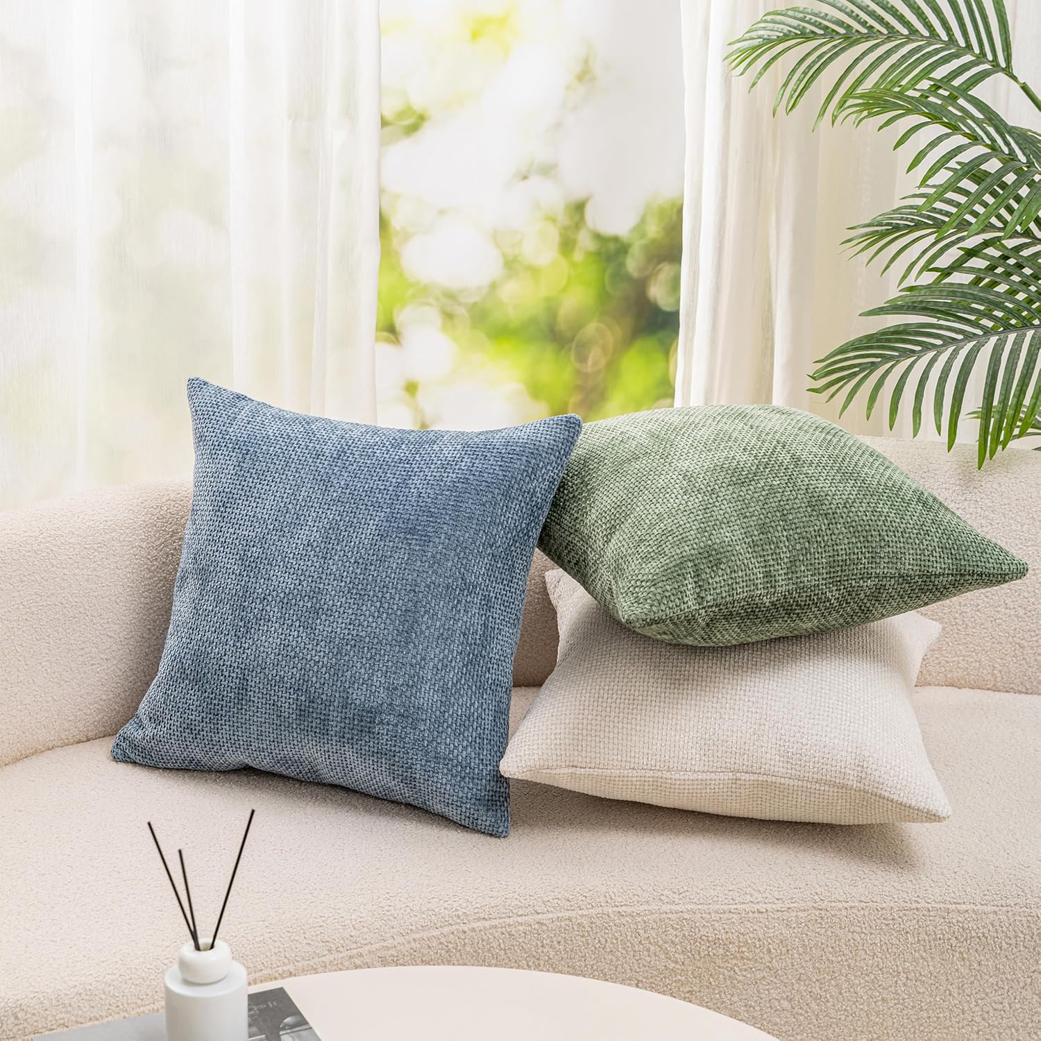 Christmas Pack of 2, Decorative Chenille Throw Pillow Covers Soft Accent Cushion Case Farmhouse Neutral Pillowcase for Couch Sofa Bedroom Living Room Textured Home Decor 18 x 18 Inch (Green)