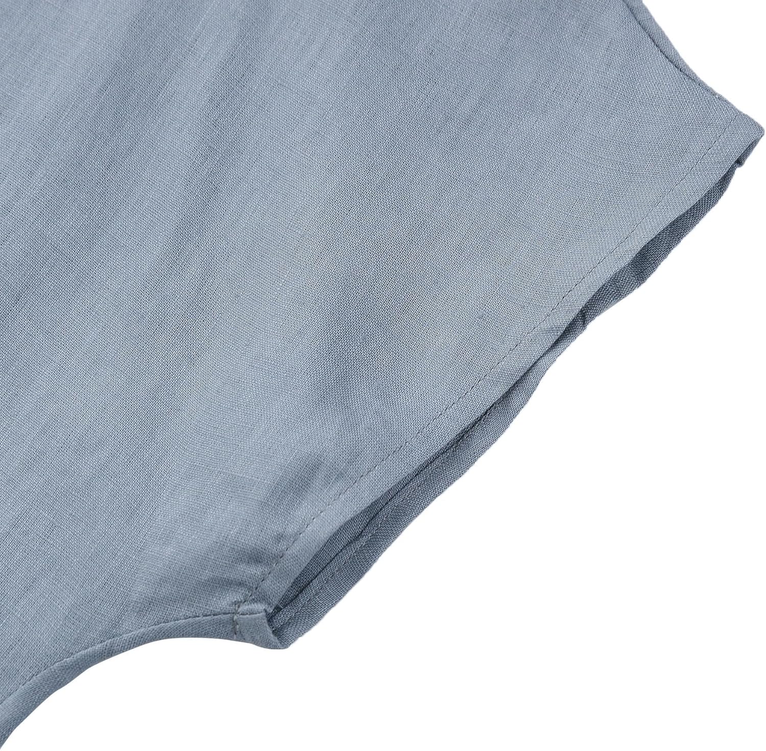 Amazhiyu Women's 100% Linen Summer Casual Crew Neck Midi Dresses with Pockets - Image 4