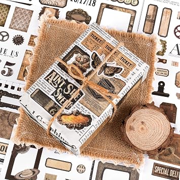 RISYPISY Vintage Scrapbooking Stickers, Washi Ephemera Journaling Supplies for Bujo Arts Dec Scrap Book Dark Academic Sticker Book for Adult