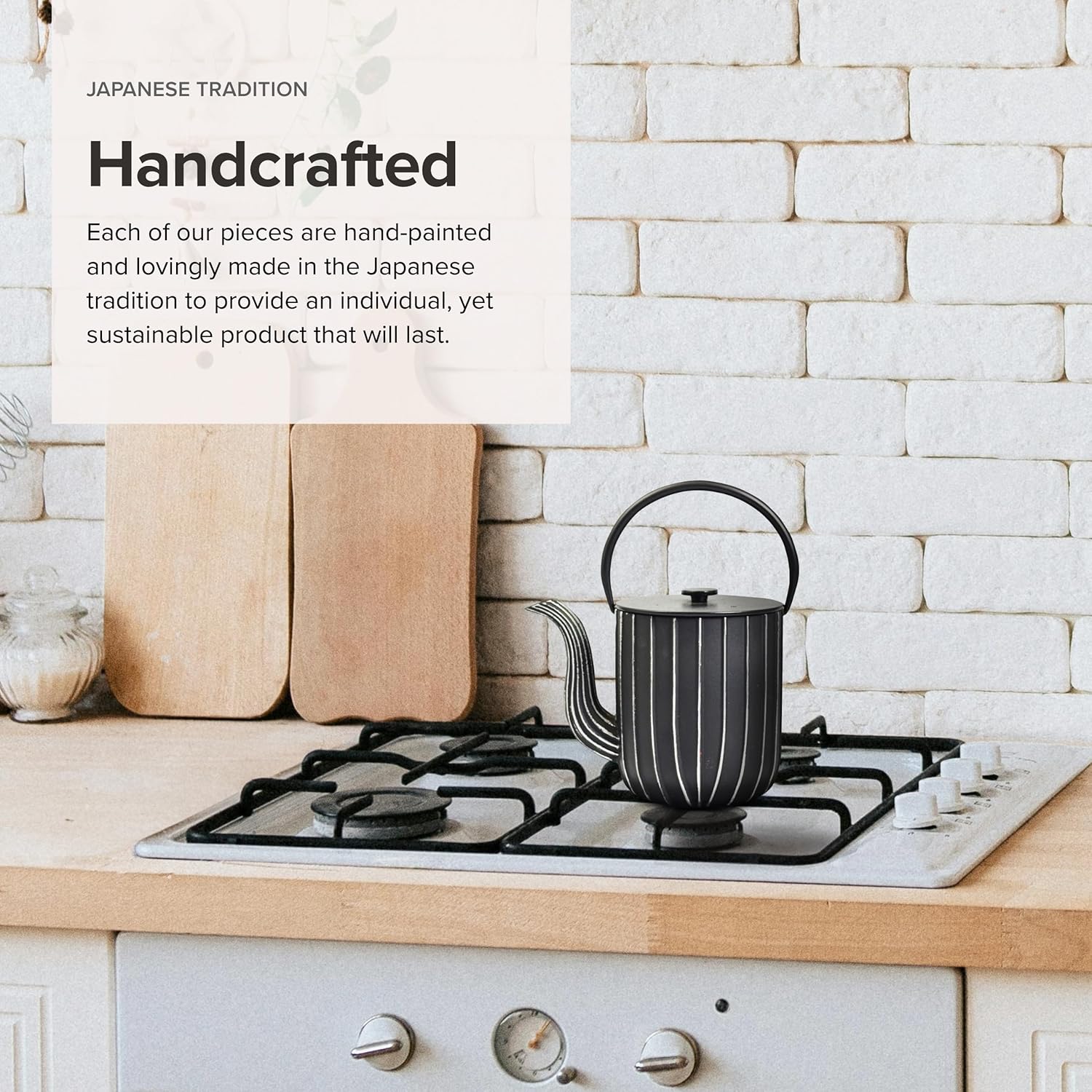 Frieling Ja by Mariage Cast Iron Teapot & Trivet with Stainless Steel Tea Infuser - 34 Ounce, Black/Silver - Tea Kettle for Stovetop - Stainless Steel Kettle Stovetop