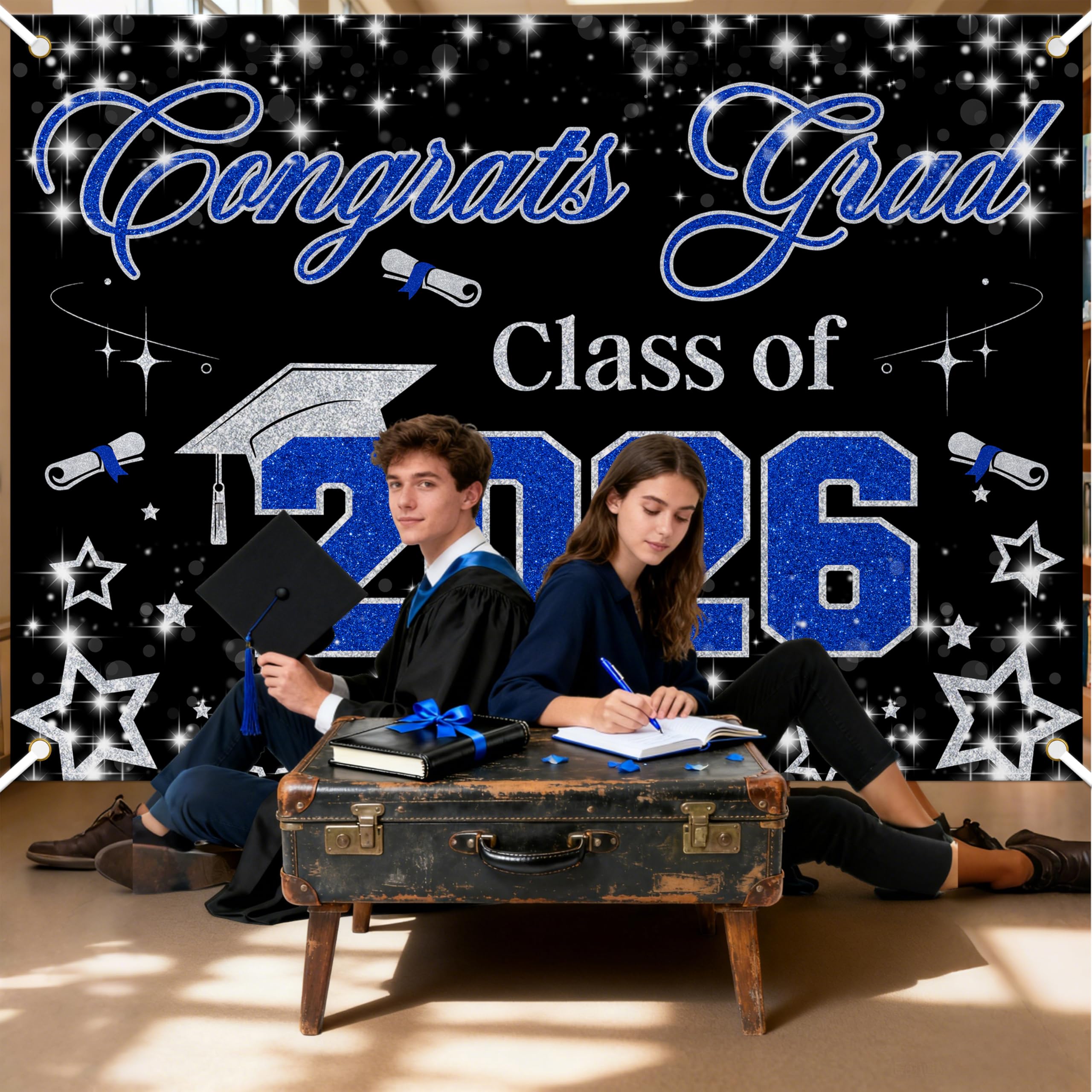 Congrats Grad Class of 2026 Background - Graduation Decorations Class of 2026, 7×5ft, Black Blue - Image 4
