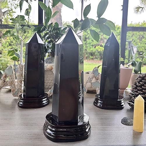 2.5-2.7LB 9" gran punto de obsidiano natural Obsidiano con base hecha a mano. Gran cristal curativo. Meditación Reiki Root Chakra Cristal negro