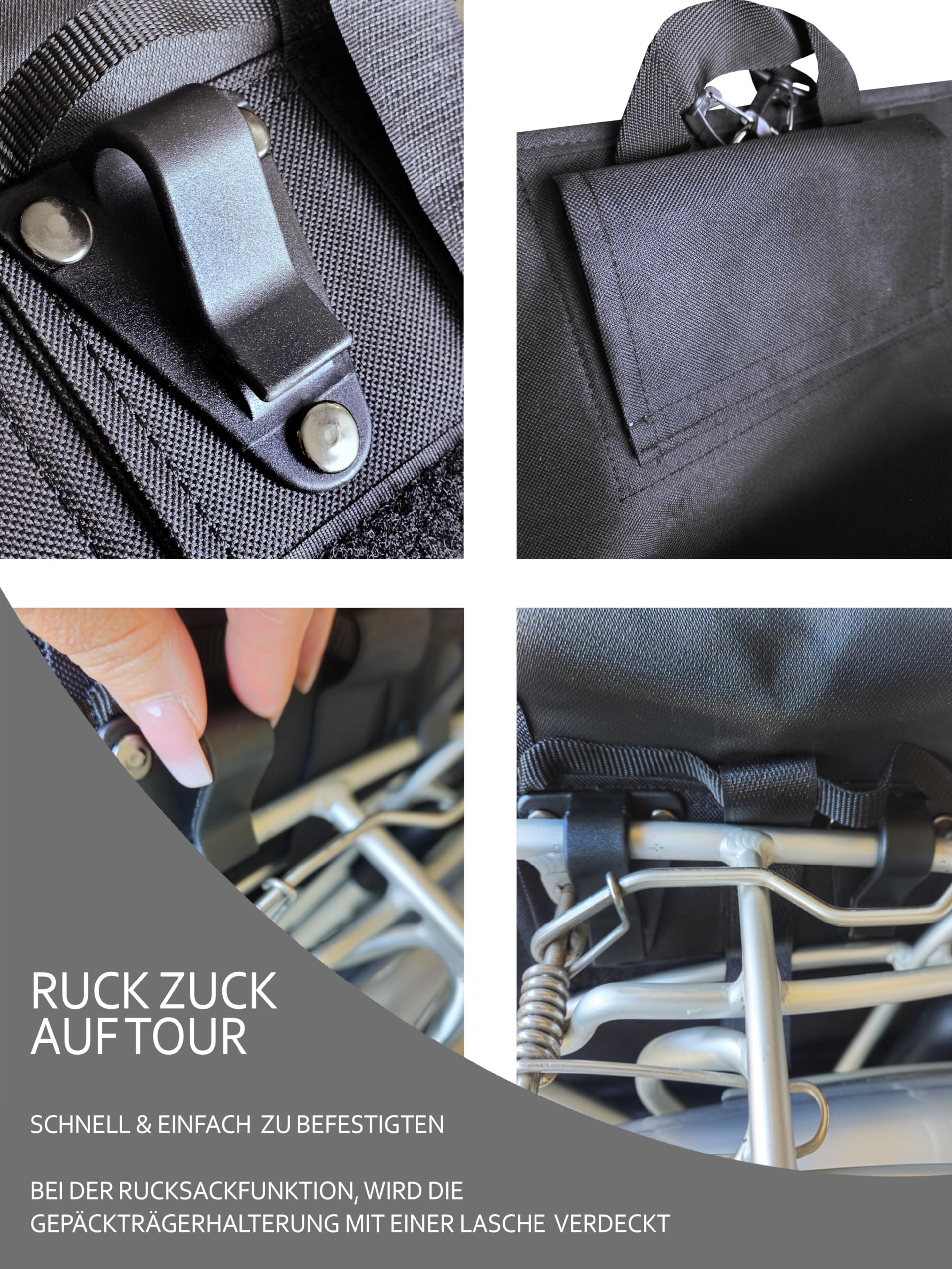 BambiniWelt Fahrradtasche - Rucksack für Kinderfahrradsitz kompatibel