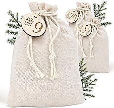 AMARI Advent Calendar for Filling Fabric - 24 Jute Bags (with Wooden Numbers) for Crafts for Christmas - Fabric Bag Advent Calendar Reusable