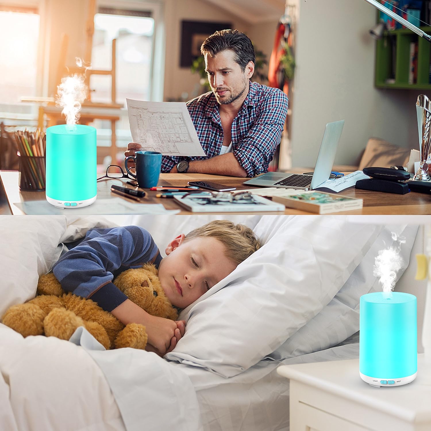 Essential Oil Diffuser, Aroma Diffuser Portable Ultrasonic Cool Mist Humidifier with 7 LED Colors, Mist Mode Adjustment and Waterless Auto Shut-Off for Home,Office,Bedroom, 120ml