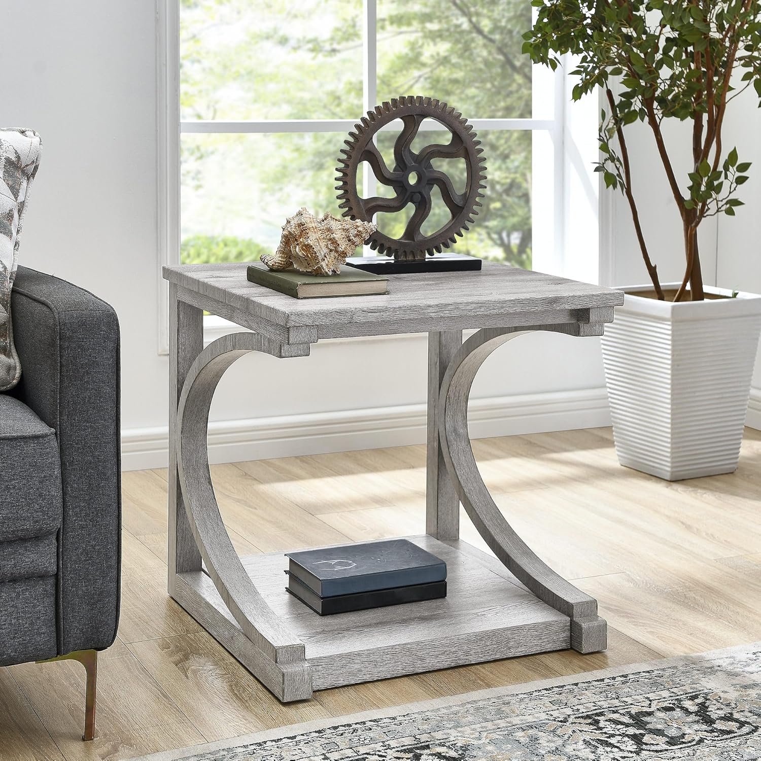 Modern Center Table with Storage, Solid Wood Special Shape Table for Living Room,Kitchen,Apartment Dining - Stylish and Functional Table Set with Sturdy Construction (Grey,End Table)