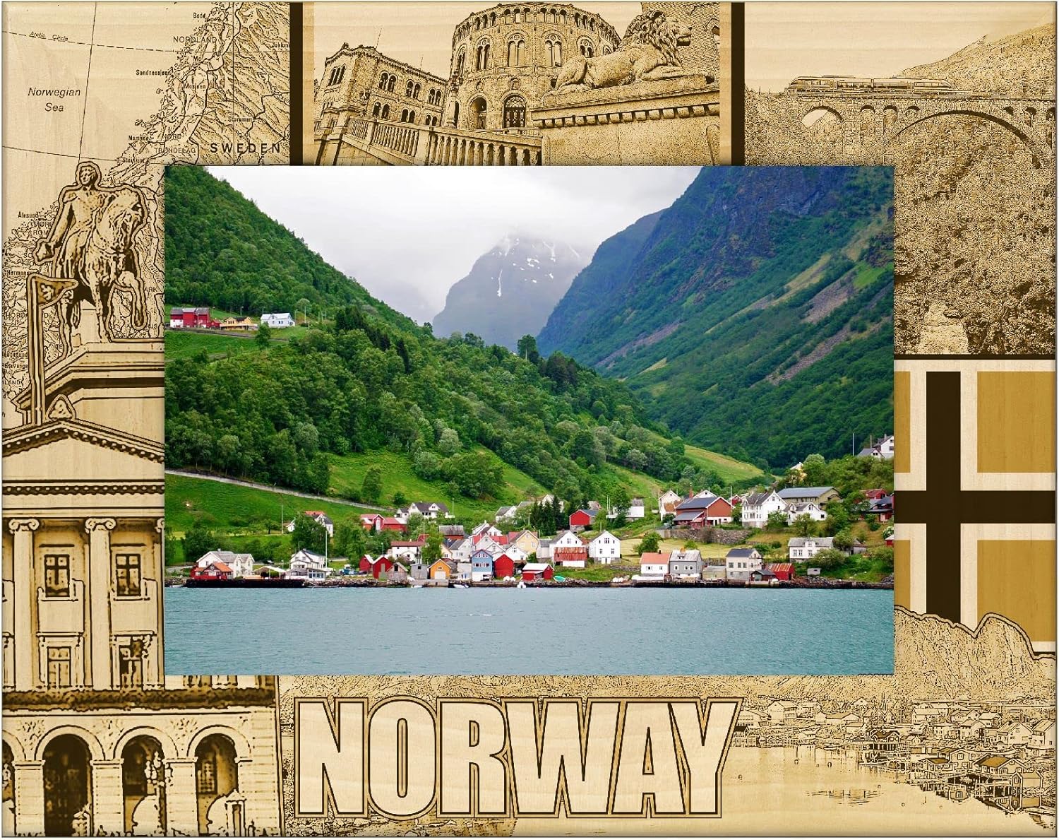 Saddle Mountain Souvenir Norway Laser Engraved Wood Picture Frame Landscape (5 x 7)