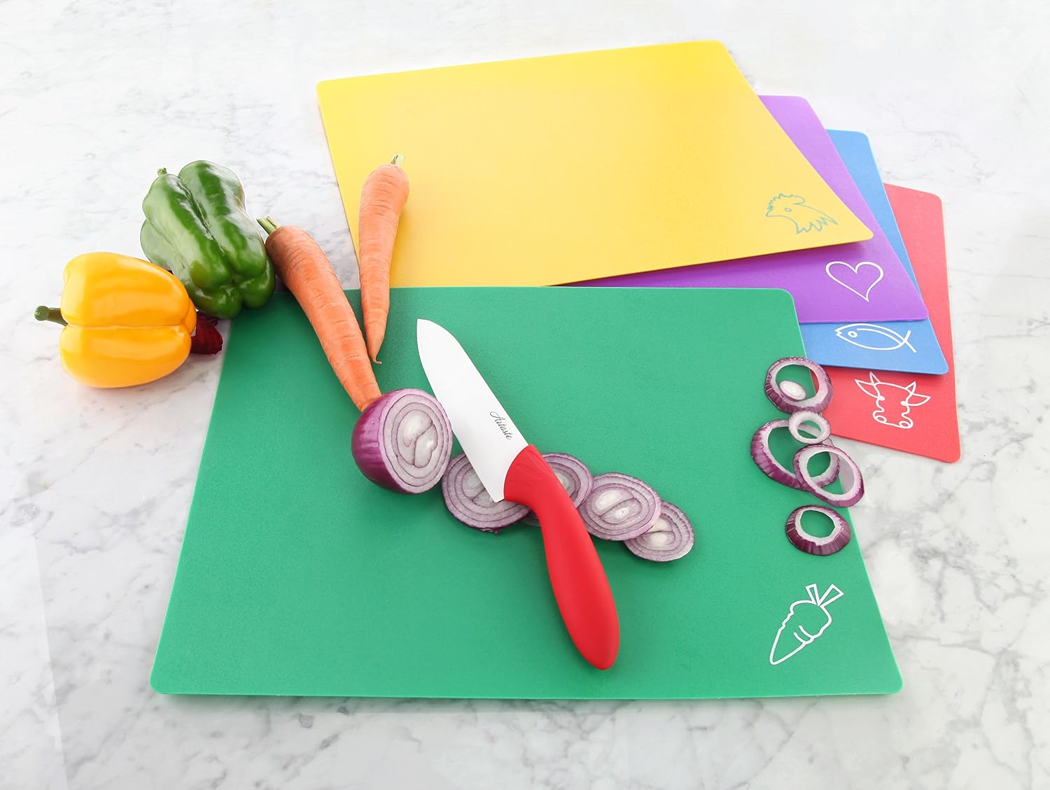 New Star Foodservice Flexible Cutting Board, Assorted Colors (Set of 5)