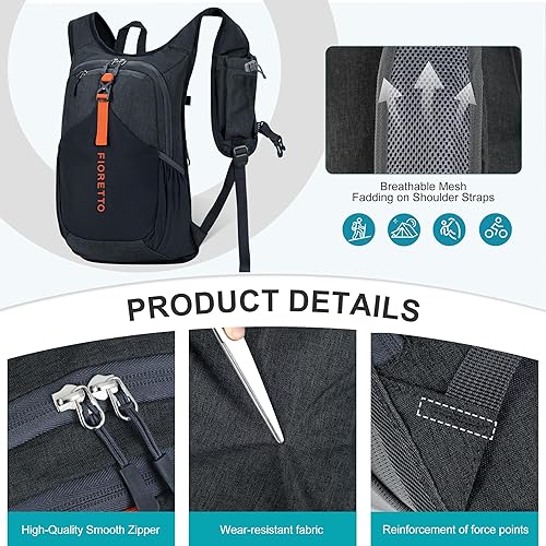 Miniatura 7 de FIORETTO Mochila de senderismo de 15 litros para mujeres y hombres, mini mochila plegable ligera para acampar viajes al aire libre, color negro