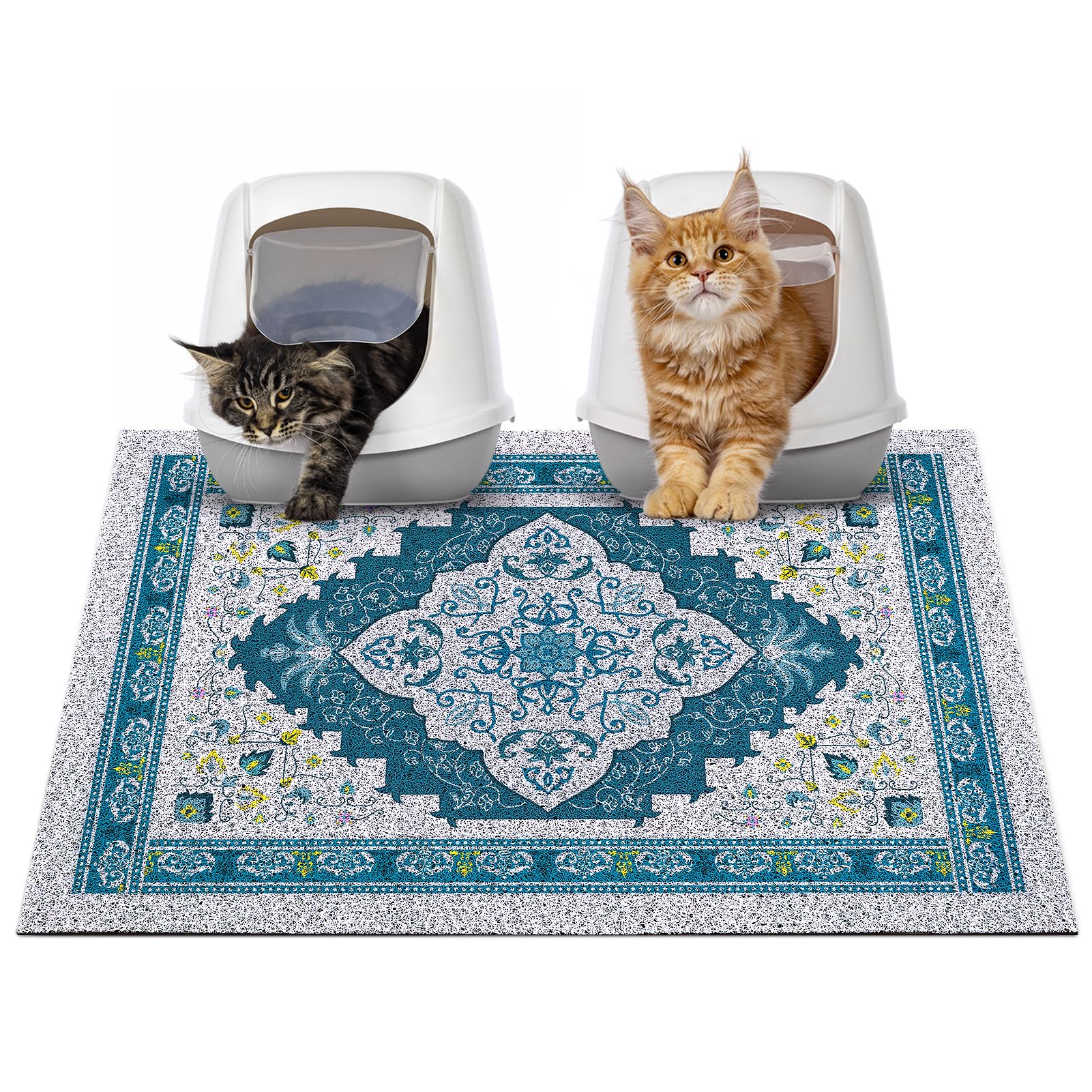 Glittme Cat Litter Mat with Non-Slip Bottom Litter Box Mat 33"X22" Litter Trapping Mat Easy to Clean Washable Cat Food Mat for Kitty,L — image 1