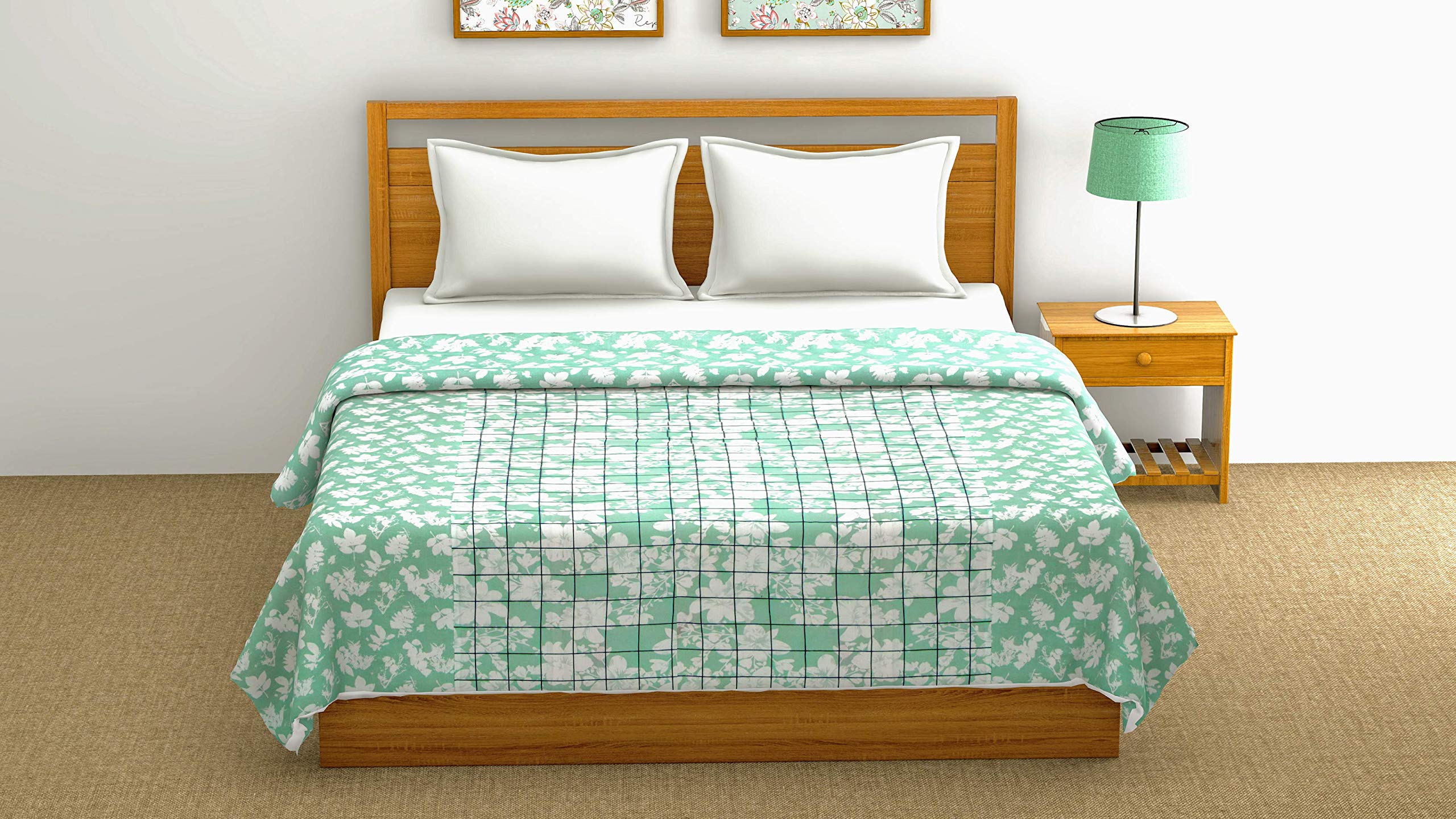 Sanvee Collection Reversible 1 Pc Cambric Cotton Single Bed Dohar/Quilt/AC Blanket/Comforter Size 60" X 90" (Green)