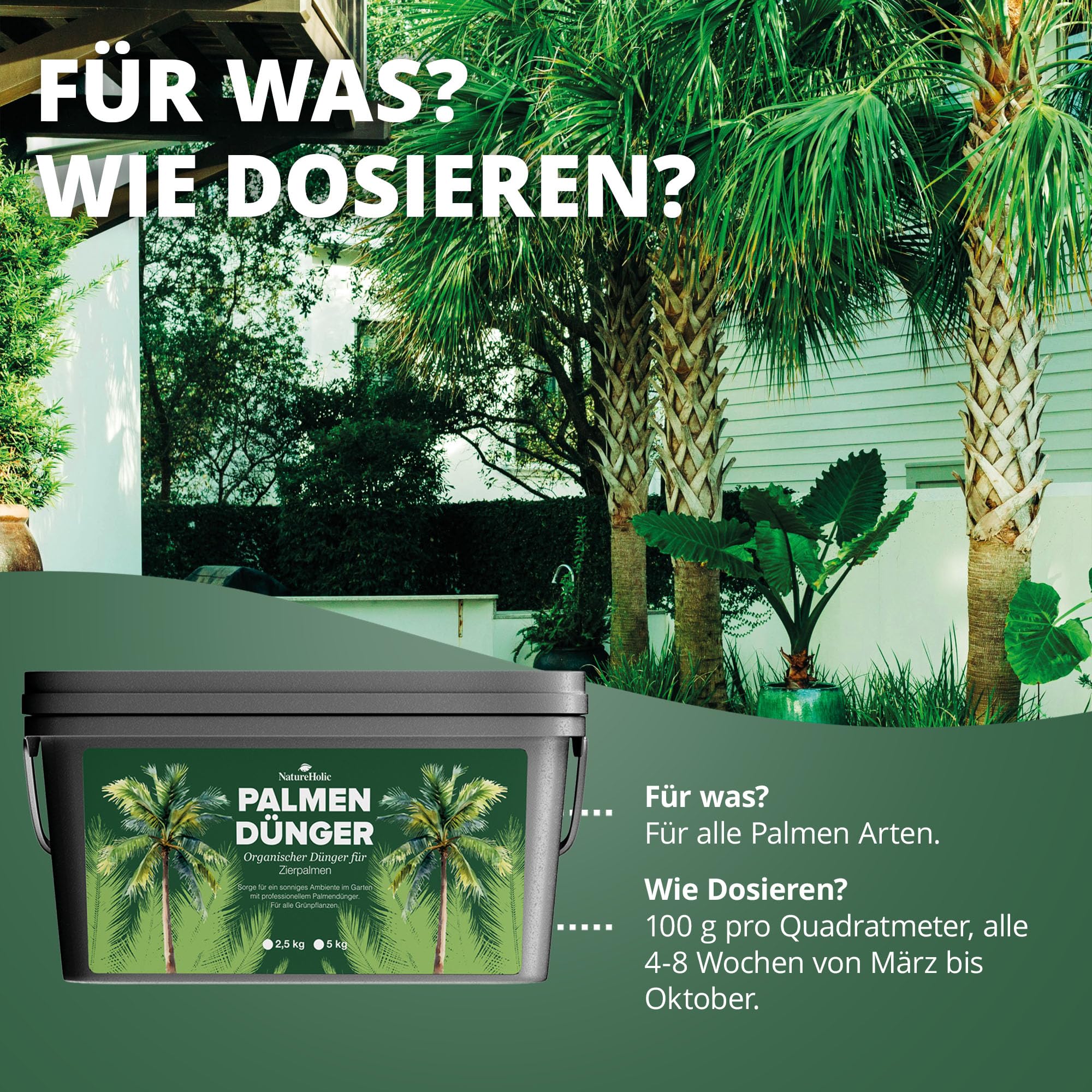 NatureHolic | Palmendünger | Pellet Volldünger für Grünpflanzen | Für Hanfpalme & Garten | Organischer NPK Dünger | 2.5 kg