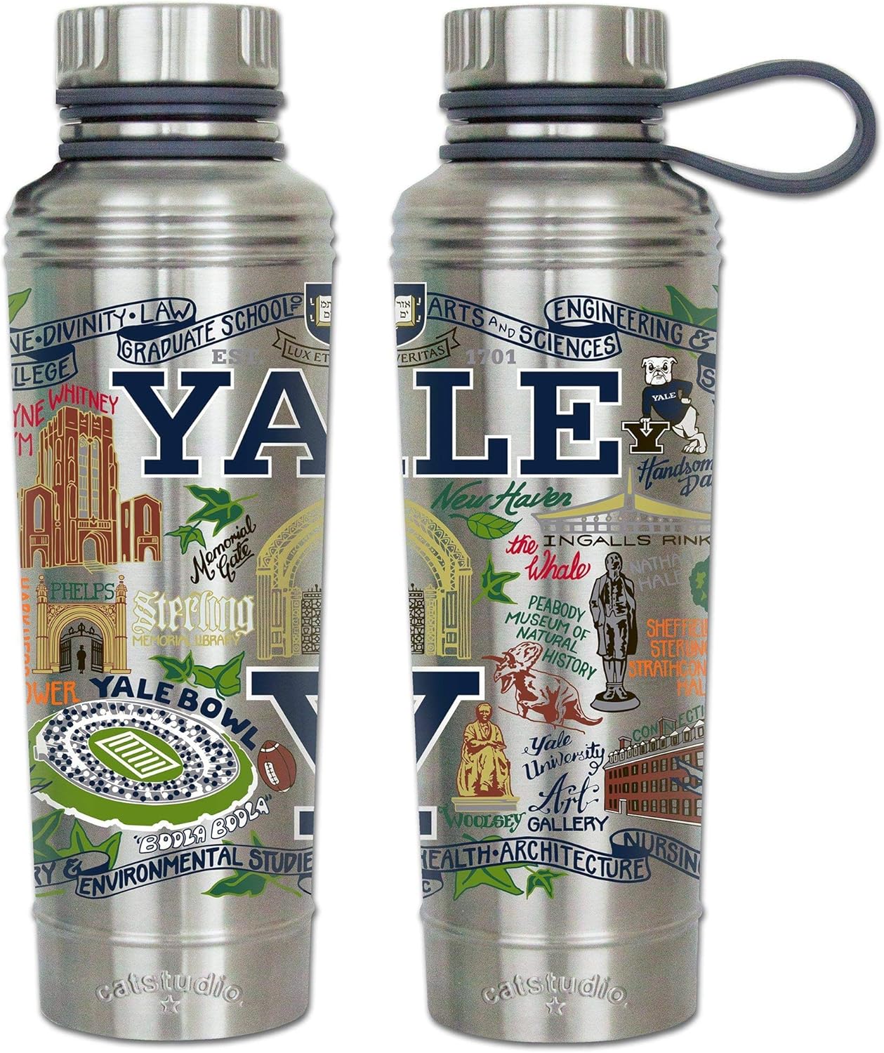 Catstudio Yale University Collegiate Stainless Steel Water Bottle | Triple Wall Insulation With Non Slip Bottom | Great For Running, Hiking, Sports, & Travel