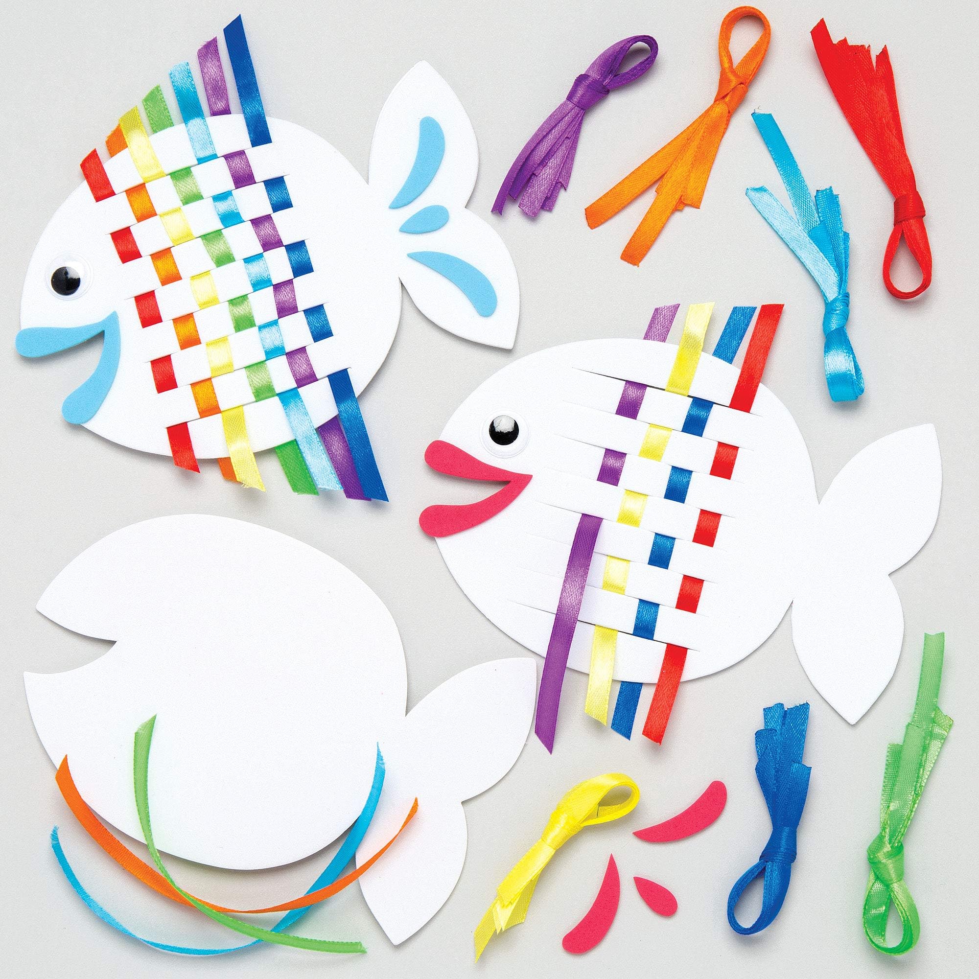 Baker Ross Rainbow Fish Kits (Pack of 6) -Arts and Crafts Kids Pack Weave Sets for Children, 6pack, Assorted,AR516