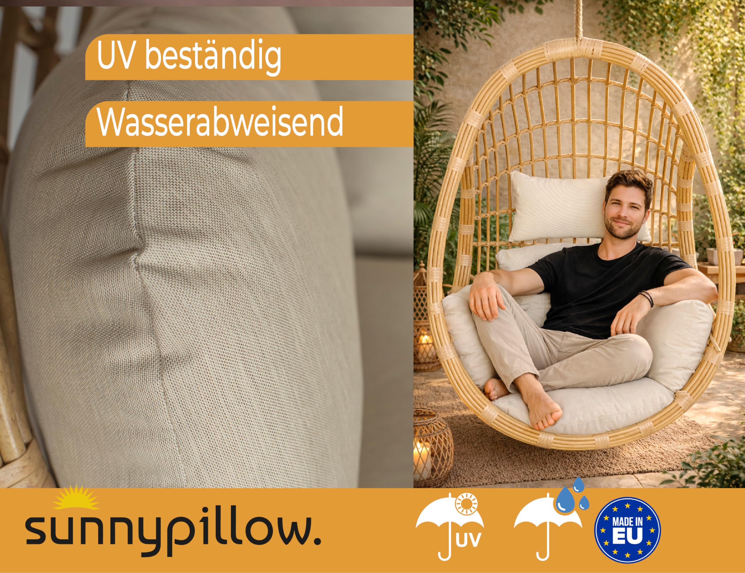 sunnypillow Hängesessel Kissen, Auflage für Rattan & Polyrattan, Creme