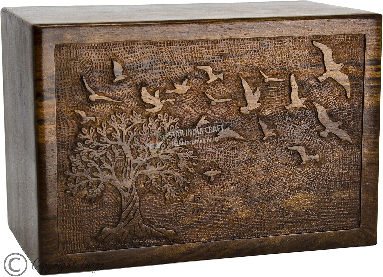 SIC Handmade Engraved Wooden Urn for Human Ashes Adult Male & Female or Pet (Dog & Cat), Keepsake Decorative Memorial Burial Cremation Premium Rosewood Box, Size: 11 x 7.5 x 6 inches, XL - Brown