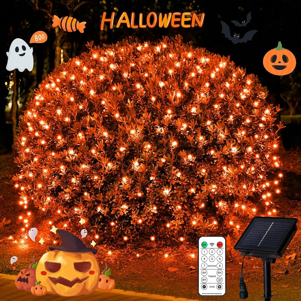 JMEXSUSS Orange Solar Halloween Lights Outdoor, 320 LED 9.8