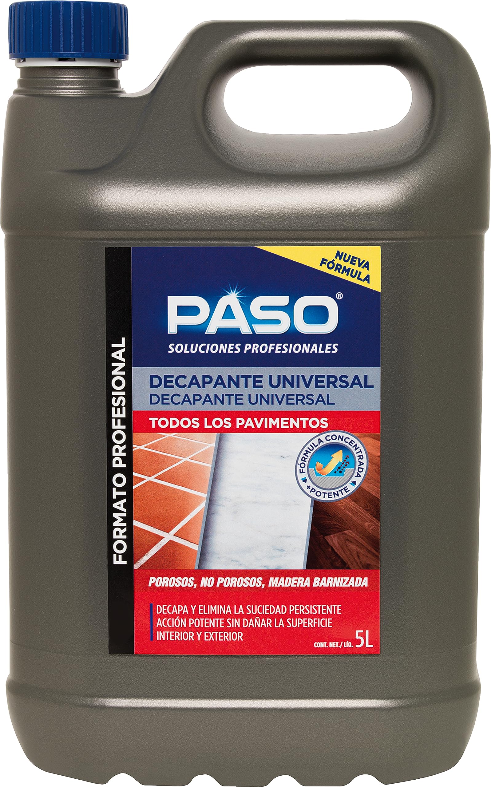 PASO - Decapante Universal - Elimina Ceras, Barnices y Suciedad Persistente en Todo Tipo de Pavimentos - 5L