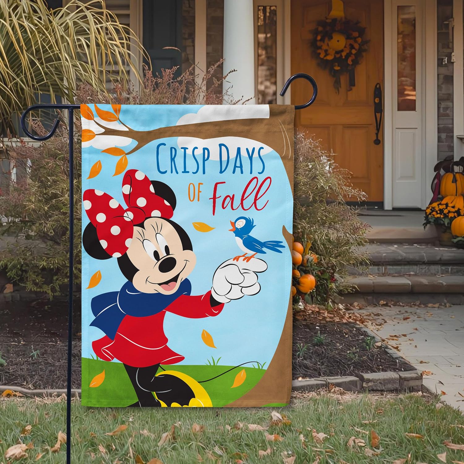 Flagology, Disney Crisp Days of Fall Minnie – Garden Flag 12" x 18", Exclusive Fabric, Officially Licensed Disney, Fall