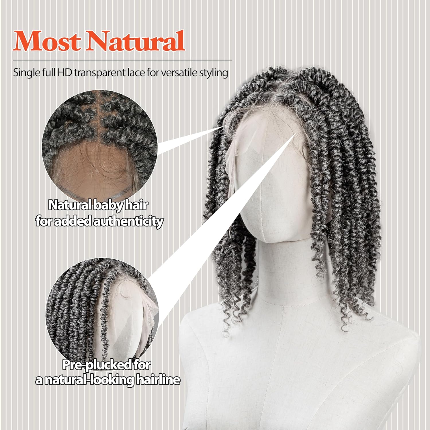 12” Single Full Lace Wig Passion Twist - Square Parted Knotless Braided Wigs for Black Women - Synthetic HD Lace Wig with Natural Baby Hair (#1B30 Off Black and Brown)