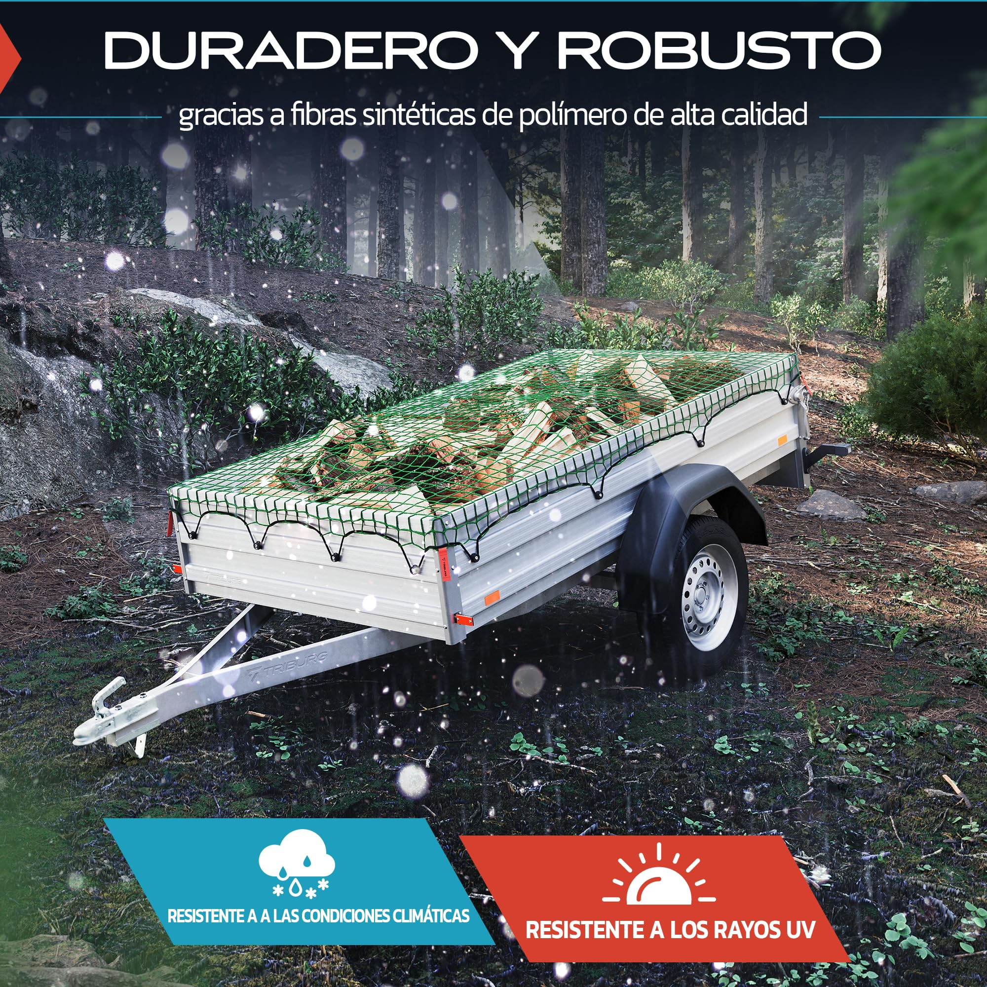 Red para Remolques TRIBURG 1x2 Con Marcas en Las Esquinas - Cuerda Elástica para Sujeción Óptima de la Carga