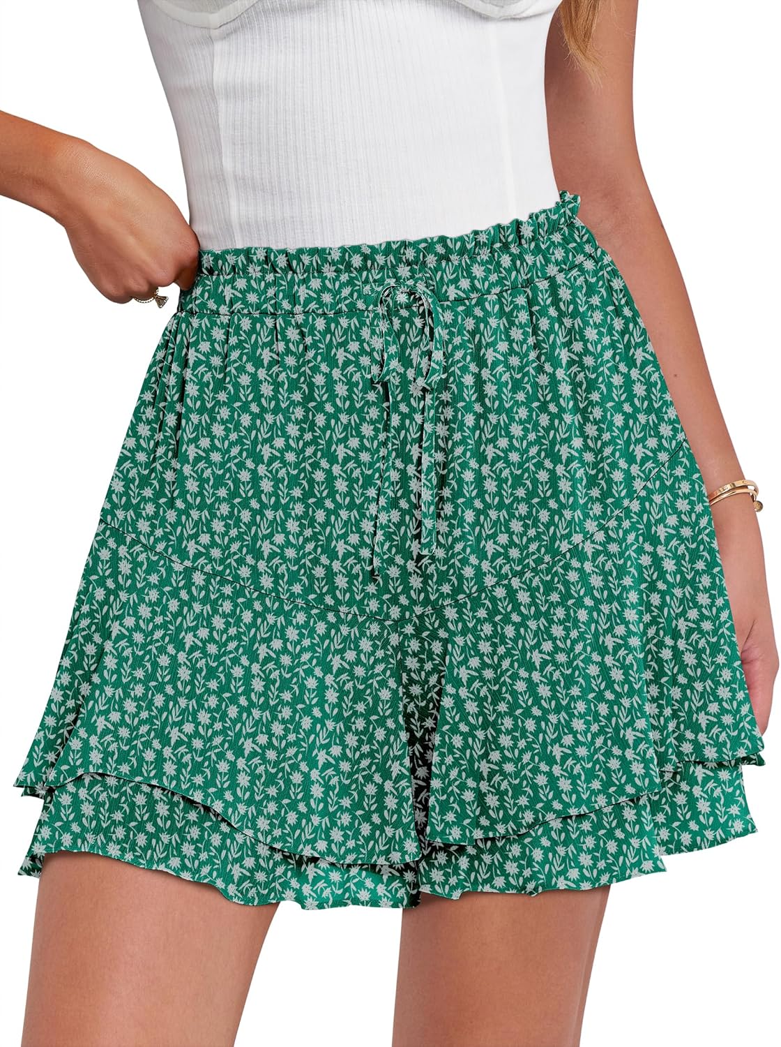 Caracilia Skorts for Women Boho Casual Beach Mini Skirts Summer Floral Ruffle Chiffon Flowy Shorts 2025 Trendy Outfits