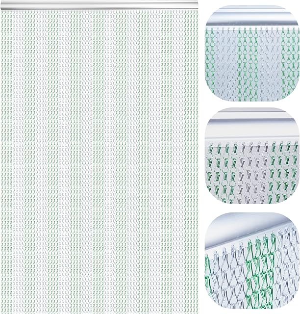 Lymmiytc Chain Door Screen 90 x 210cm Aluminium Chain Curtain for Doorways Decoration, Metal Fly Screens Insect Blinds Pest Control (Green & Silver)
