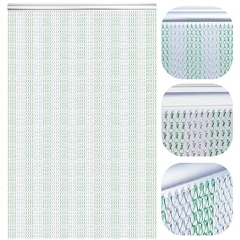 Chain Door Screen 90 x 210cm Aluminium Chain Curtain for Doorways Decoration, Metal Fly Screens Insect Blinds Pest Control Green & Silver