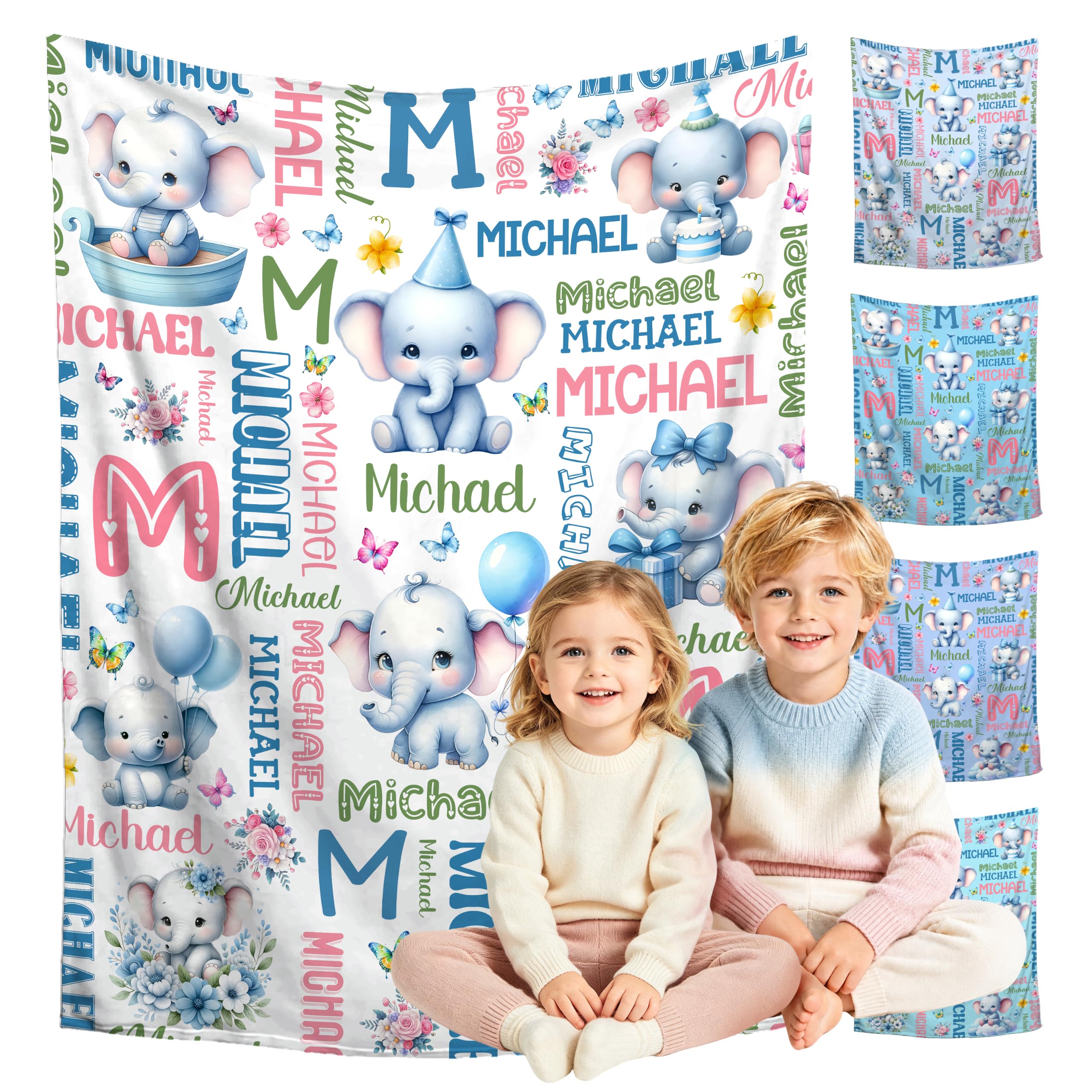 Custom Elephant Blanket for Boys Girls,Ultra Soft Personalized Gifts Baby Blanket,Customized Throw for Toddlers Newborn Stroller Crib,40"x50"