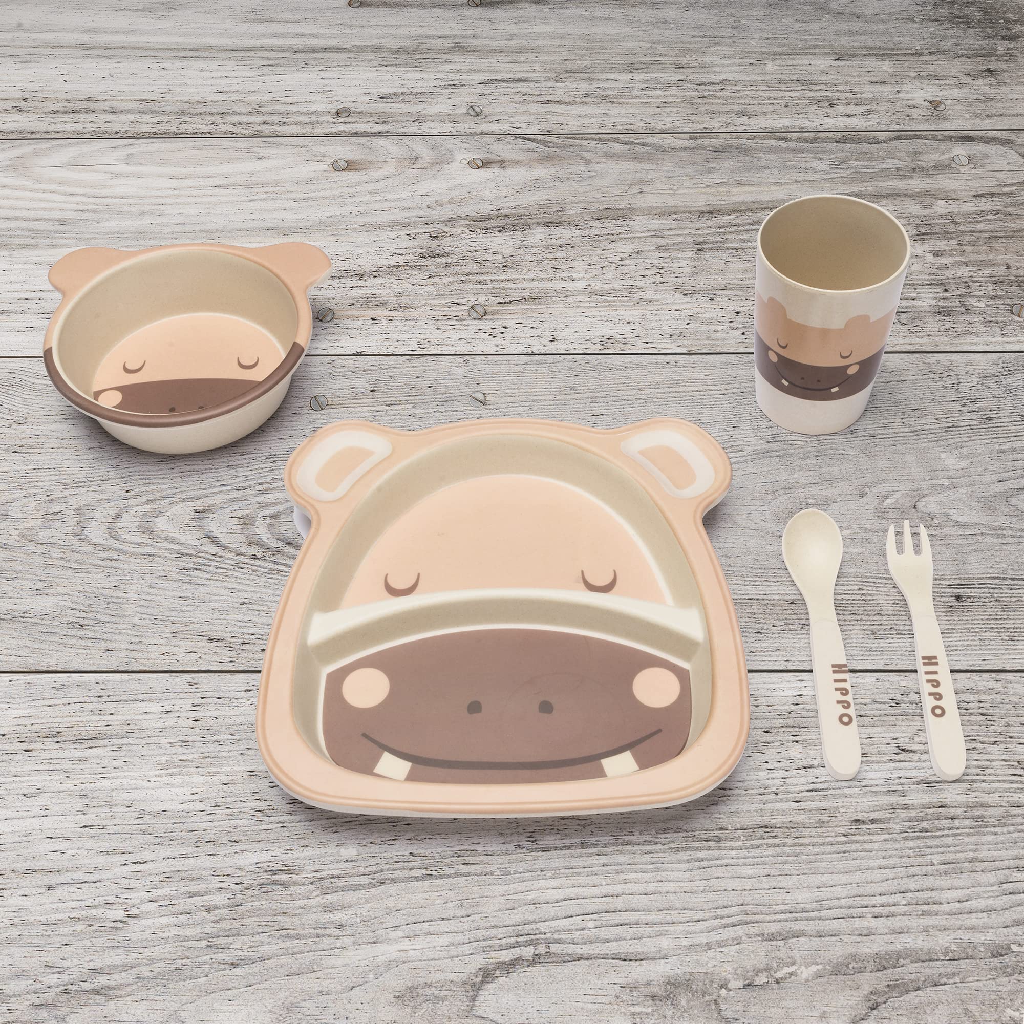 Set De Vaisselle Enfant All Kids United - 5 Pièces - Animaux Mignons - Sans BPA - Gobelet, Bol, Assiette, Couverts