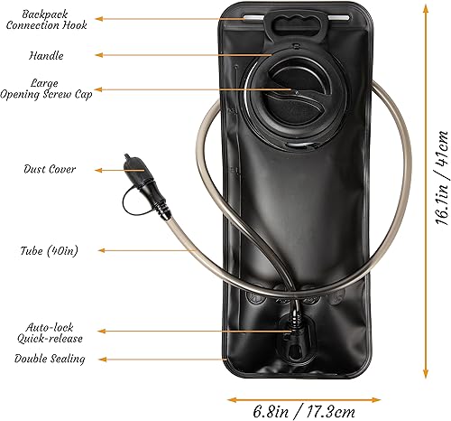 Miniatura 2 de J.CARP Depósito de agua a prueba de fugas de 2 litros, bolsa de agua de repuesto para ciclismo, senderismo, camping, caza, correr, color negro