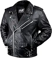 Brando Jaqueta de couro para motociclista masculina, jaqueta de couro preto genuíno com armadura CE removível para andar de motocicleta