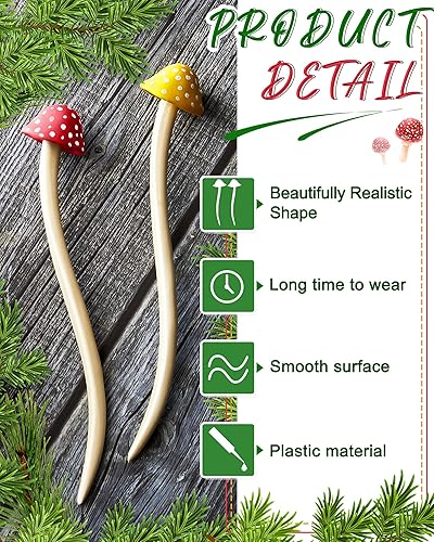 Miniatura 3 de Taiyin 2 palillos para el cabello con estampado de hongos, lindos palillos para mujeres y niñas, palillos para moño para cabello largo (rojo,