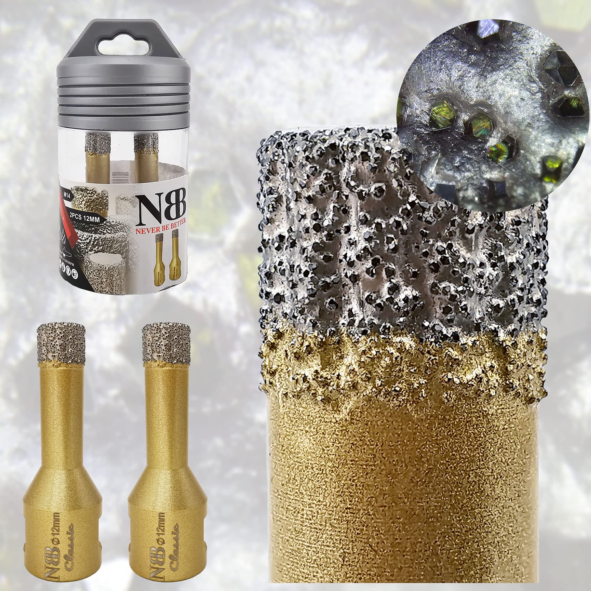 NBB vacuum brazed diamond hole saw with M14, Classic Golden type - Image 3