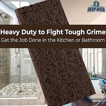 Heavy Duty XL Brown Scouring Pad 2 Pack. 10 x 4.5in Large Multipurpose Nylon Scrubbing Sponges. Clean Bathrooms, Kitchens, Counters and Floors to Erase Grime and Make Surfaces Sparkle