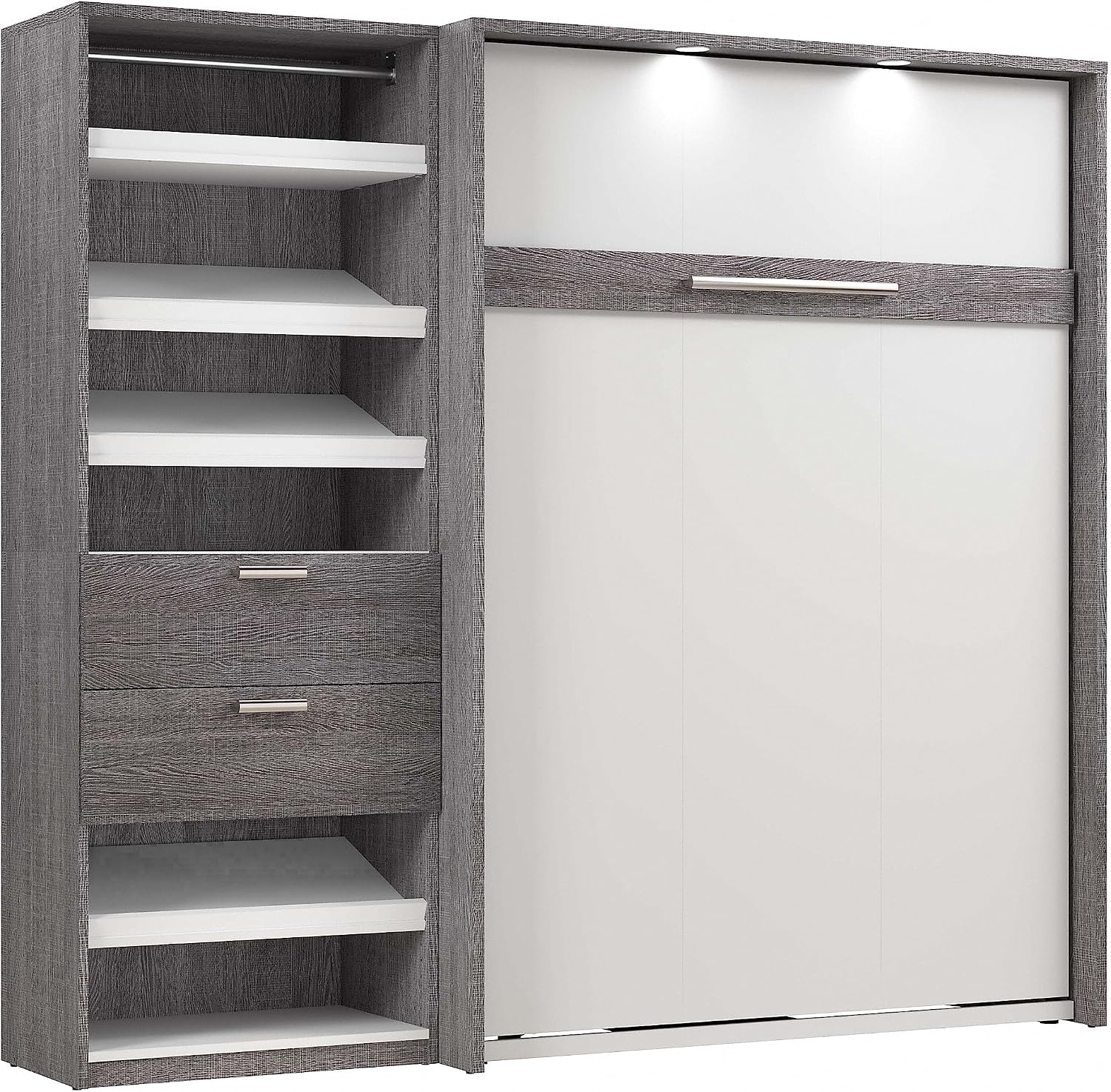 Bestar Cielo Full Murphy Bed with Closet Organizer (89W) in Bark Gray and White, Sleeping Arrangement for Multipurpose Room