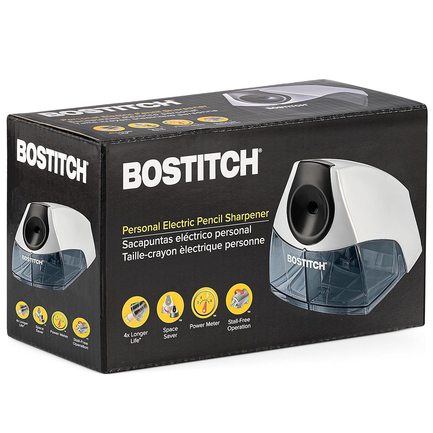 Bostitch Electric Pencil Sharpener, Heavy Duty HHC Cutter Tech, Stall-Free Motor, High Capacity Tray, for Office or Classroom, Silver