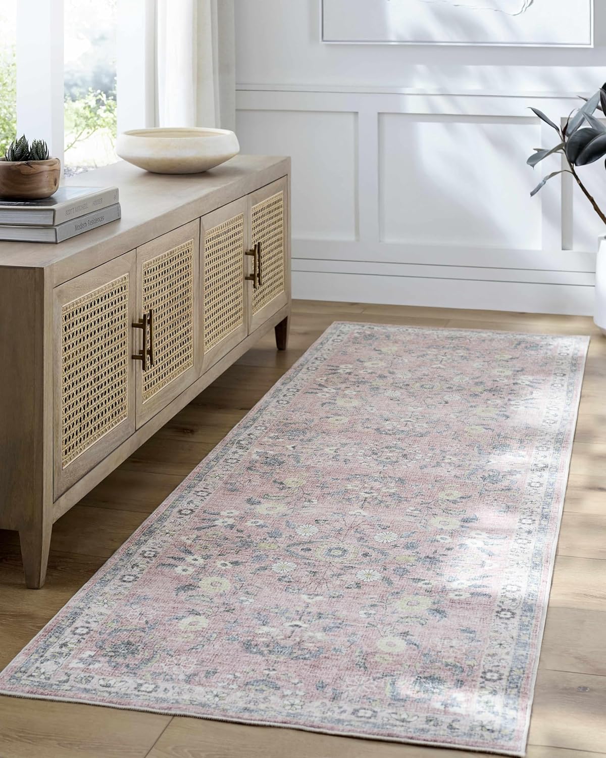 Hauteloom Constantine Living Room, Bedroom Machine Washable Area Rug - Traditional Floral Boho - Blush, Sage, Pink - 7'6" x 9'5"