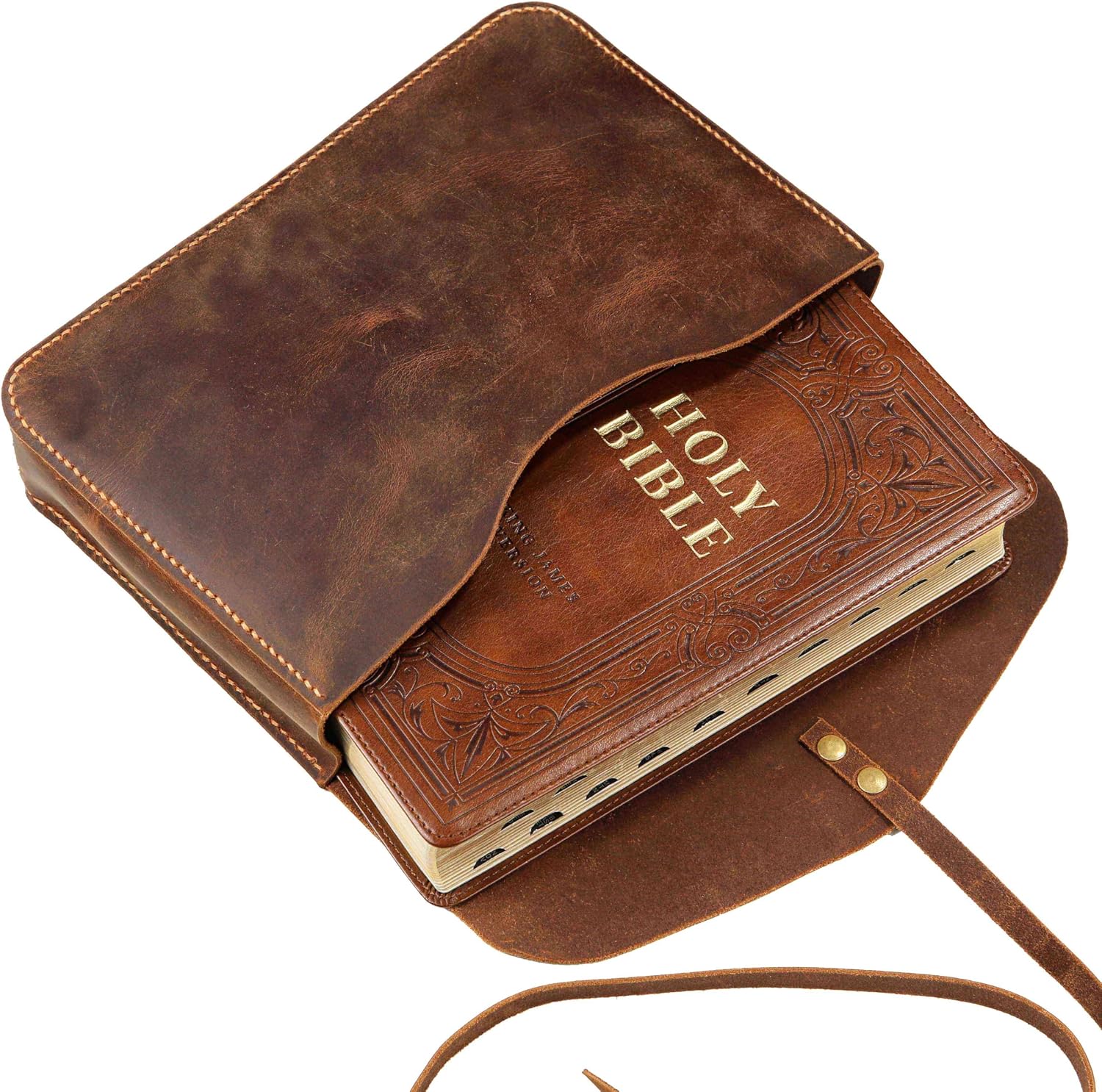 Personalized Leather Bible Cover, Rustic Full Grain Handmade Bible Case, Custom Engraved Book Cover, Christian Gift for Men Women U05-LKBP