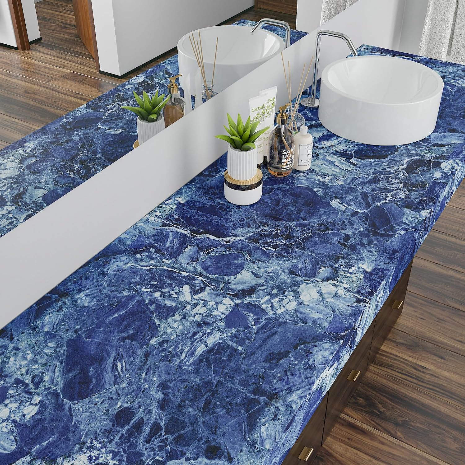 CHIHUT Royal Blue Marble Peel and Stick Contact Paper for Countertops Waterproof Self Adhesive Renter Friendly Peel and Stick Marble Wallpaper for Kitchen Backsplash Bathroom Vanities Walls 17.7”x236”