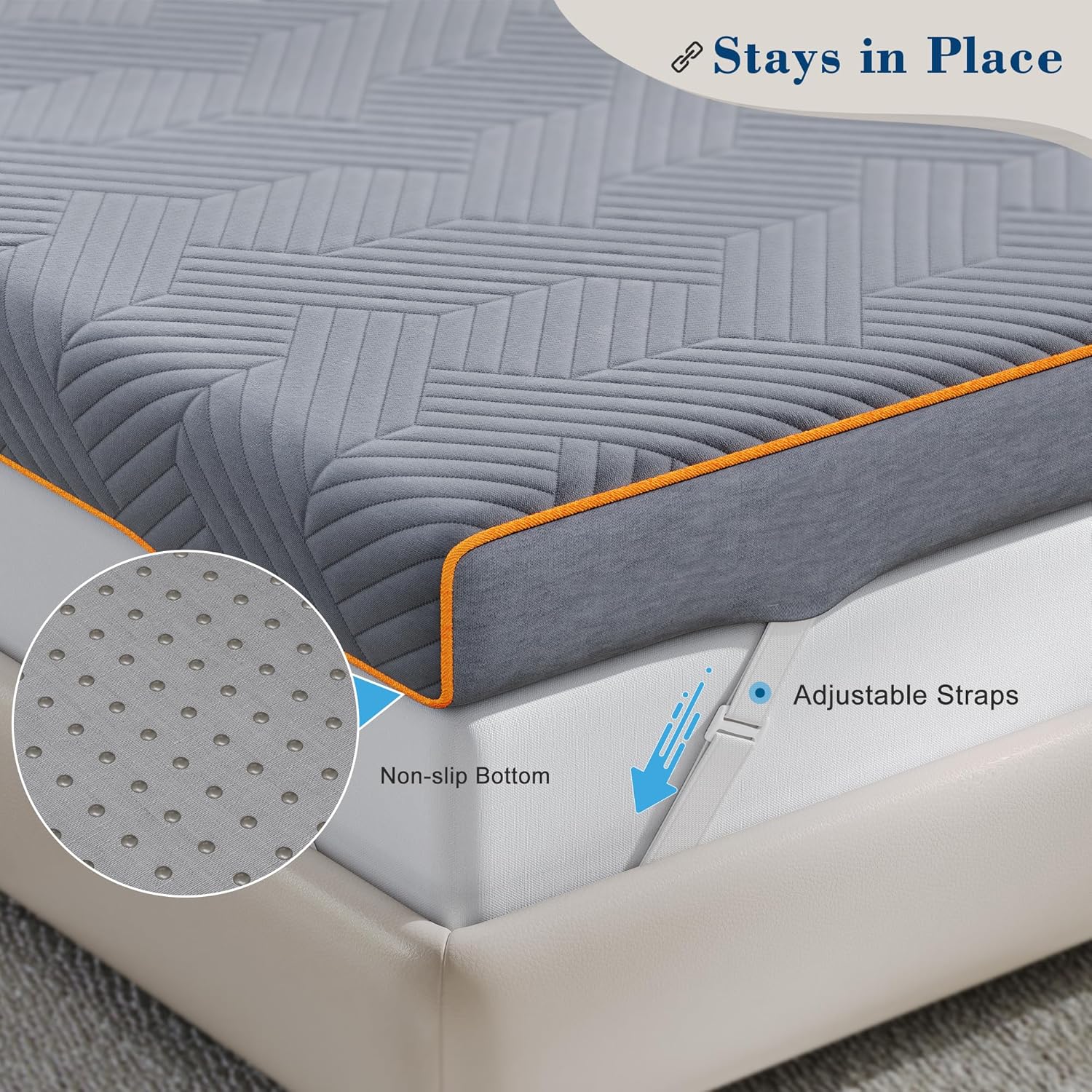 EnHomee Memory Foam Mattress Topper,3 Inch Queen Mattress Topper Pressure Relief with Cooling Gel and Removable & Washable Embossed Cover, CertiPUR-US & Oeko-TEX Certified, Grey, Queen