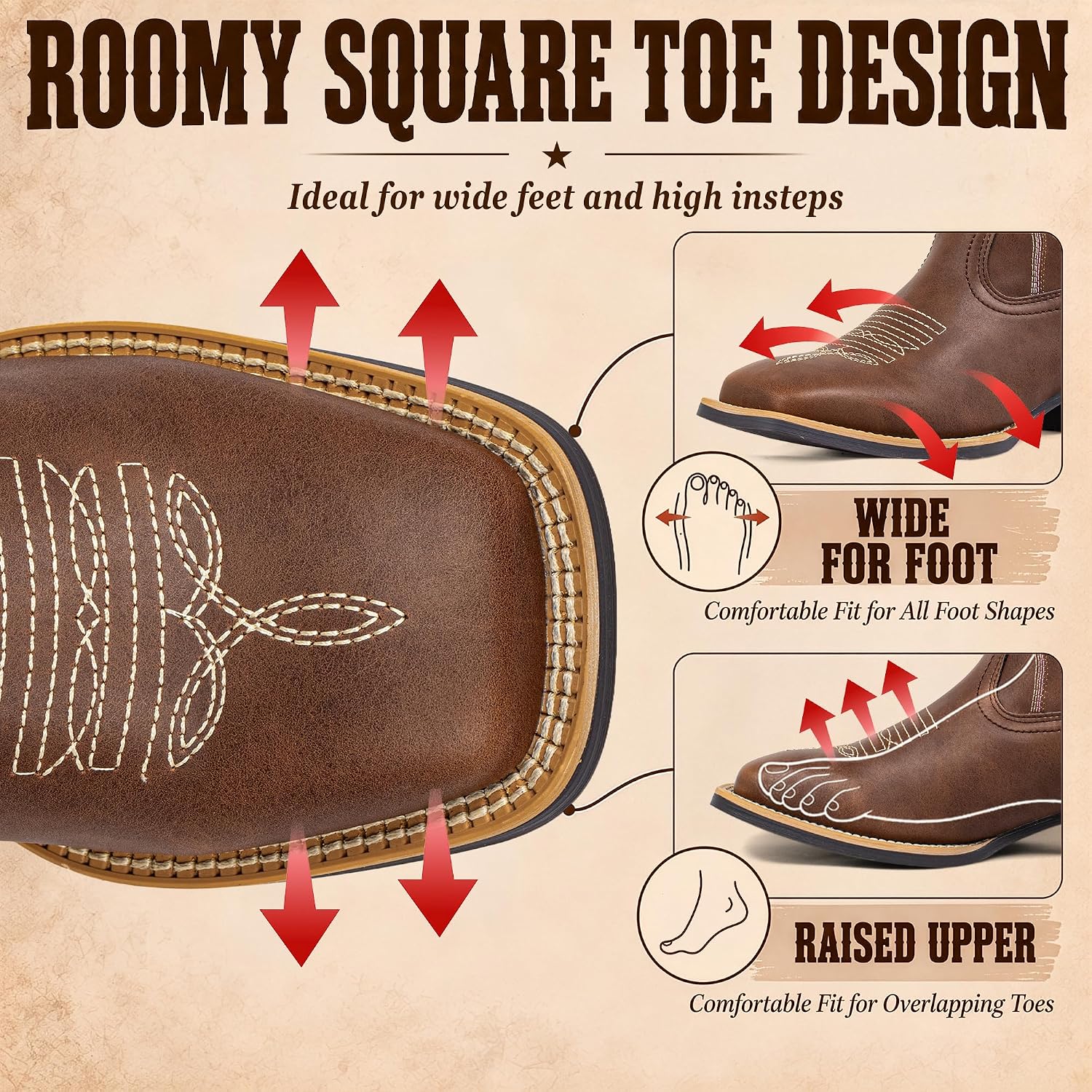 Womens Cowboy Boots Square Toe Western Cowgirl Boots Wide Calf